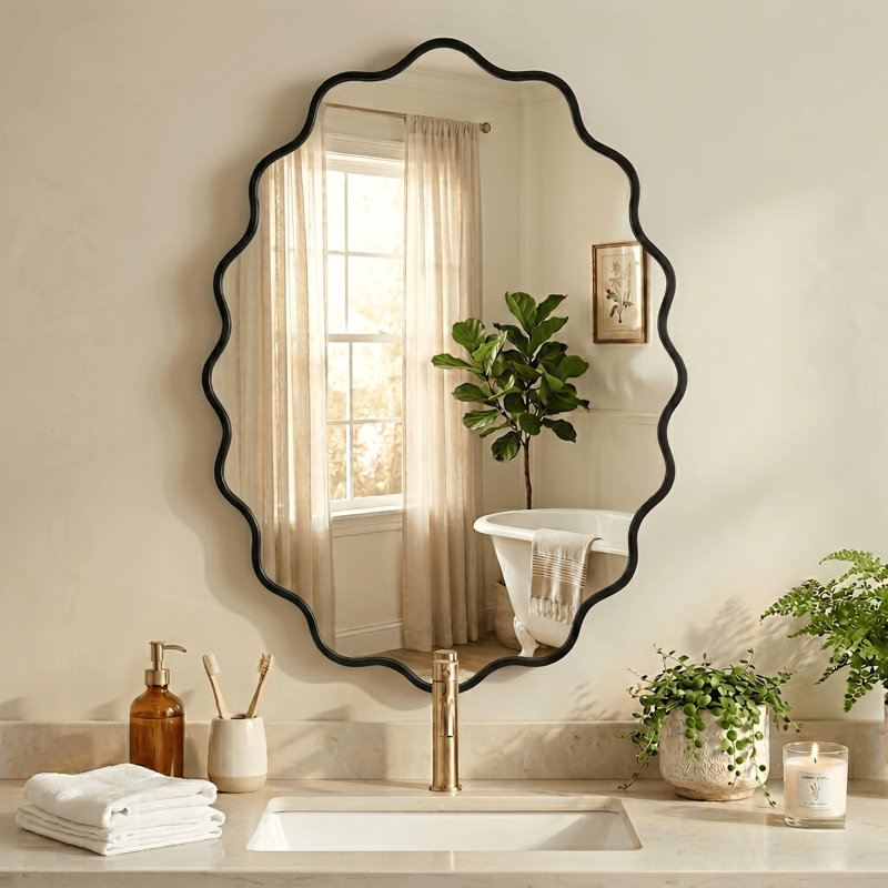 Oval Metal Wall Mirror, Black, 30" x 20"