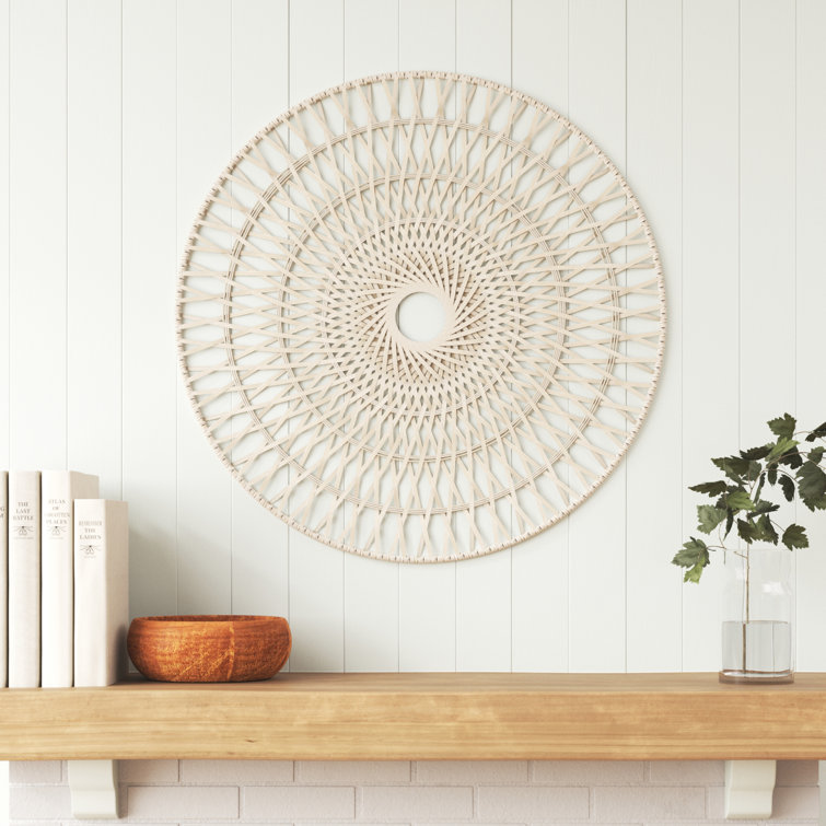 36" Round Wicker Wall Decor - Brown Hanging Decorative Circle - Contemporary Rustic Decor For Home or Office - Creative Bedroom Decoration