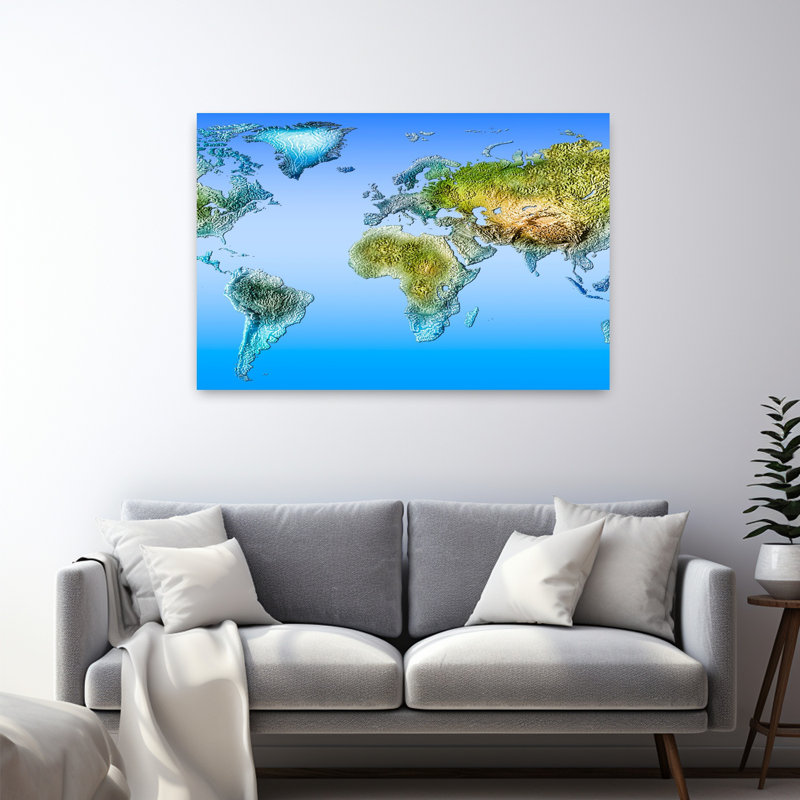 Gros plan sur une carte du monde abstraite, art contemporain, H 32 po x l 48 po