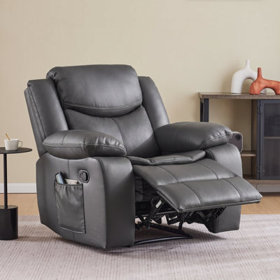 37" Wide Heat and Massage Recliner with Remote Control and Side Pocket in Easy-Care Upholstery