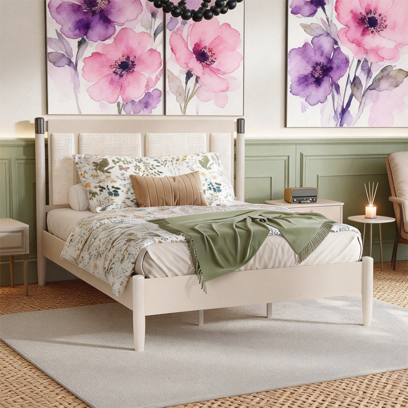 Grand lit en bois massif, Beige, Grand lit