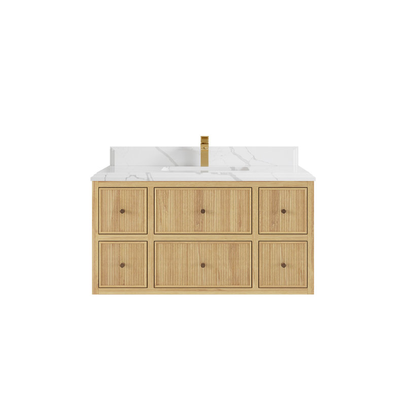 Meuble-lavabo simple 42 po avec plateau en quartz Nekaya, Calacatta Laza