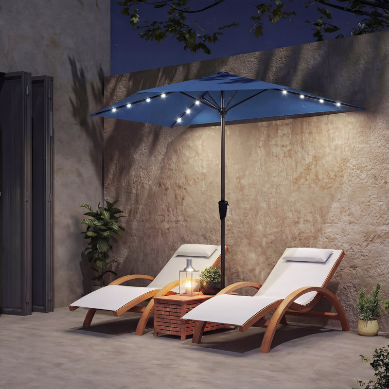 Demi-parasol d'extérieur 9 pi avec lumières solaires à DEL 9 pi, bleu marine, Marine