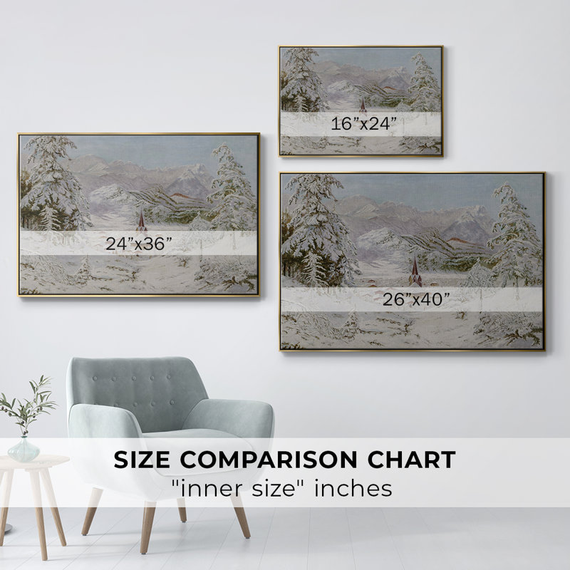 Paysage rétro - Toile tendue avec châssis, Toile avec cadre flottant or, H 17 po x l 25 po x P 2 po