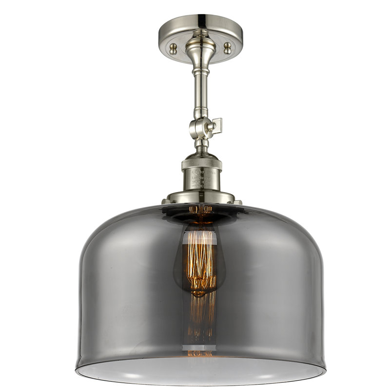 Plafonnier semi-encastré 1 lumière 12 po Temescal, Ampoule DEL 6 watts Vinage, Plaqué couleur fumée, Nickel poli