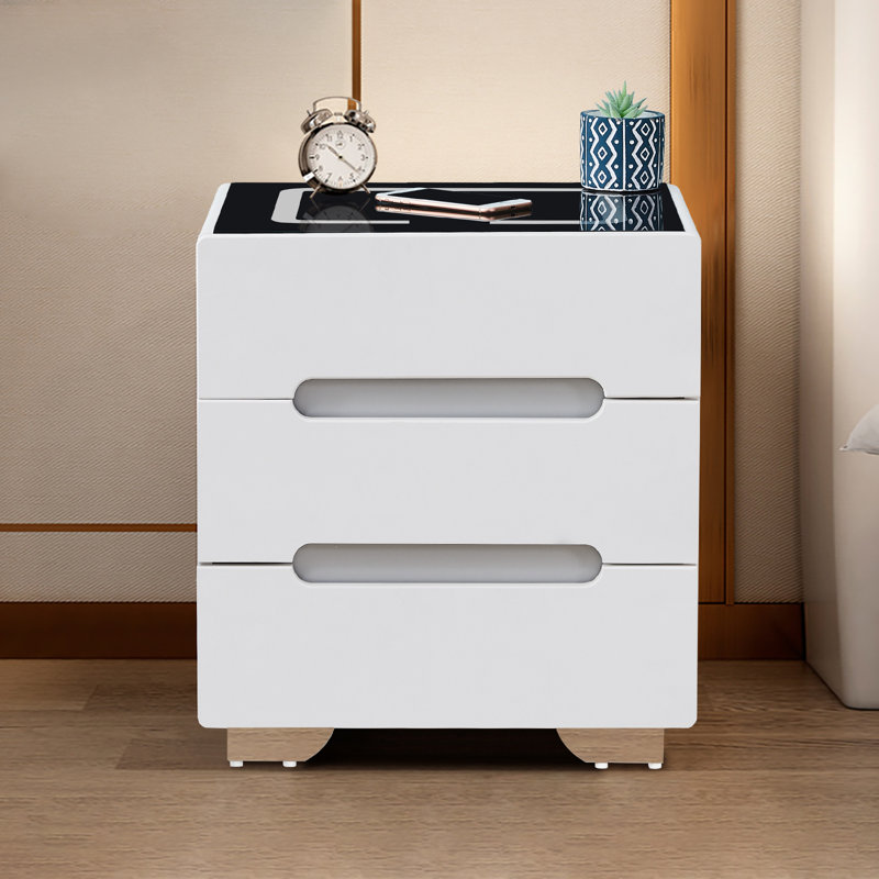 Anabela 50cm W Manufactured Wood Bedside Table, Dark Grey, Black