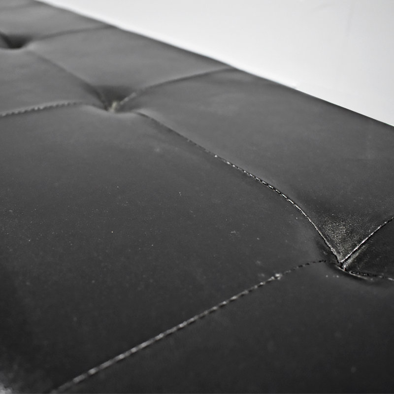 Alleffra Low Bench Foot Rest. 115cm Wide. Black Leather Button Tufted Upholstered Seat