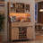 72" Farmhouse Bar Cabinet with Hutch, Sliding Barn Doors, LED Lighting & Charging Station, Kitchen Buffet with Drawers and Storage Shelves for Dining Room-125470185
