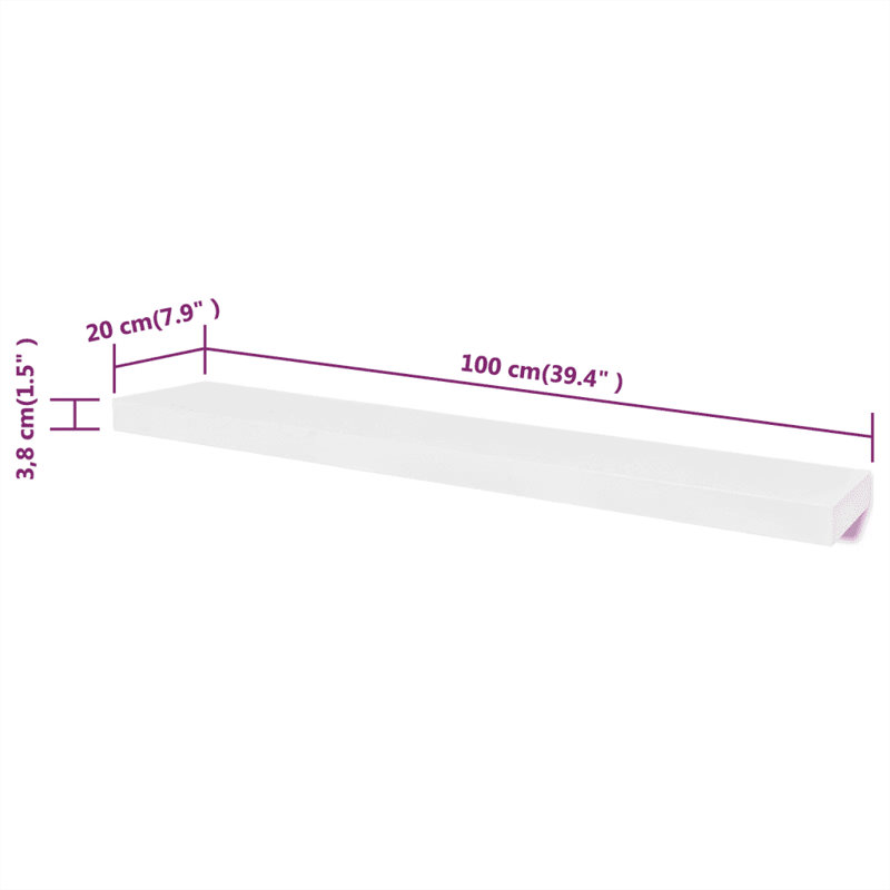 2 Piece Floating Shelf, 3.8 cm H x 100 cm W x 20 cm D