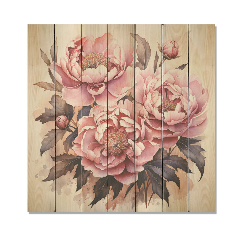 Purple Blooming Peony Beauty - Peony On Wood Print, 15" H x 15" W