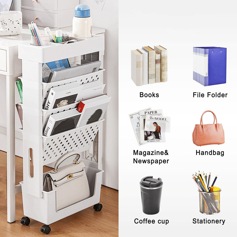 5 Tier Rolling Utility Cart Multi-Functional Movable Storage Shelves