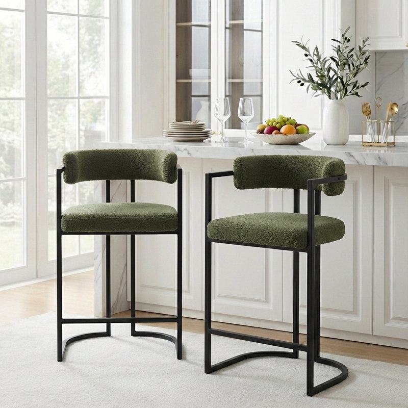 Tabouret Kojno, Tabouret de comptoir (siège d'une hauteur de 26 p, Siège vert / cadre noir