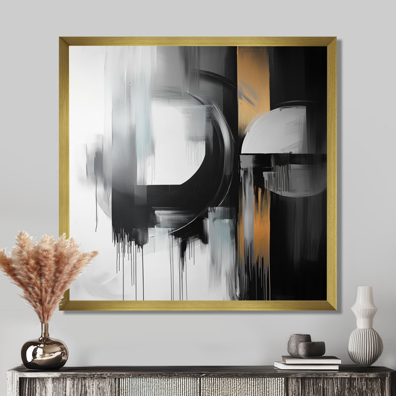 «Omeed Abstract Golden Drift Of The Dark Side I», art mural transitionnel moderne abstrait pour le salon, H 36 po x l 36 po