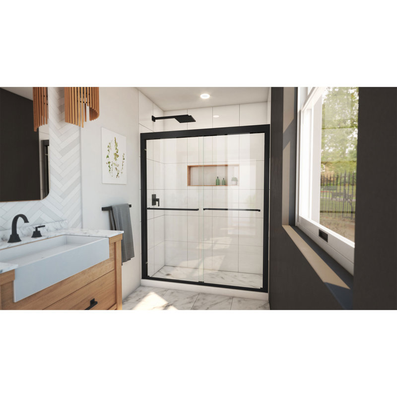 Duet Plus 56" - 60" W x 72" H Double Sliding Semi-Frameless Shower Door, Matte Black