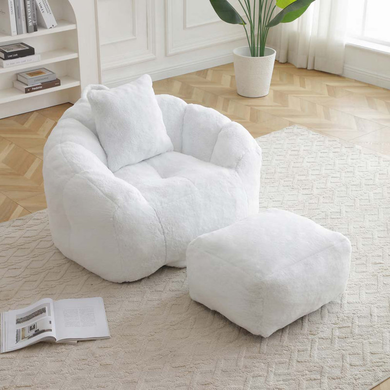 Fauteuil à billes en fausse fourrure, Fausse fourrure blanche