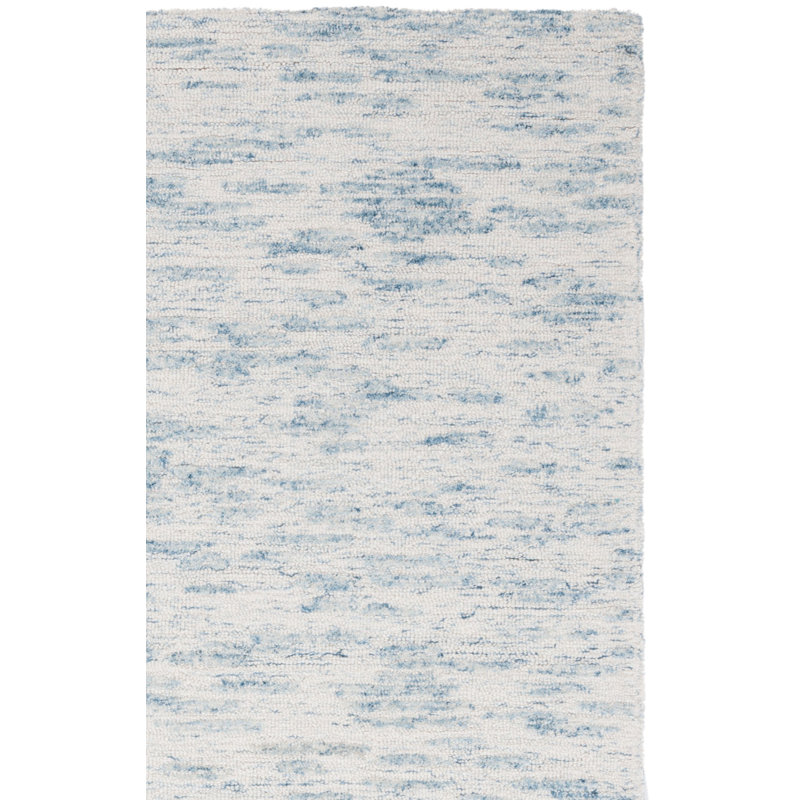 Tapis abstrait touffeté à la main en laine / coton touffeté à la main en ivoire / bleu clair Touete, Rectangle 5 pi x 8 pi