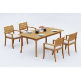 7 Pcs Grade-A Teak Wood Dining Set: 71" Rectangle Table And 6 Travota Stacking Arm Chairs #11TV1606