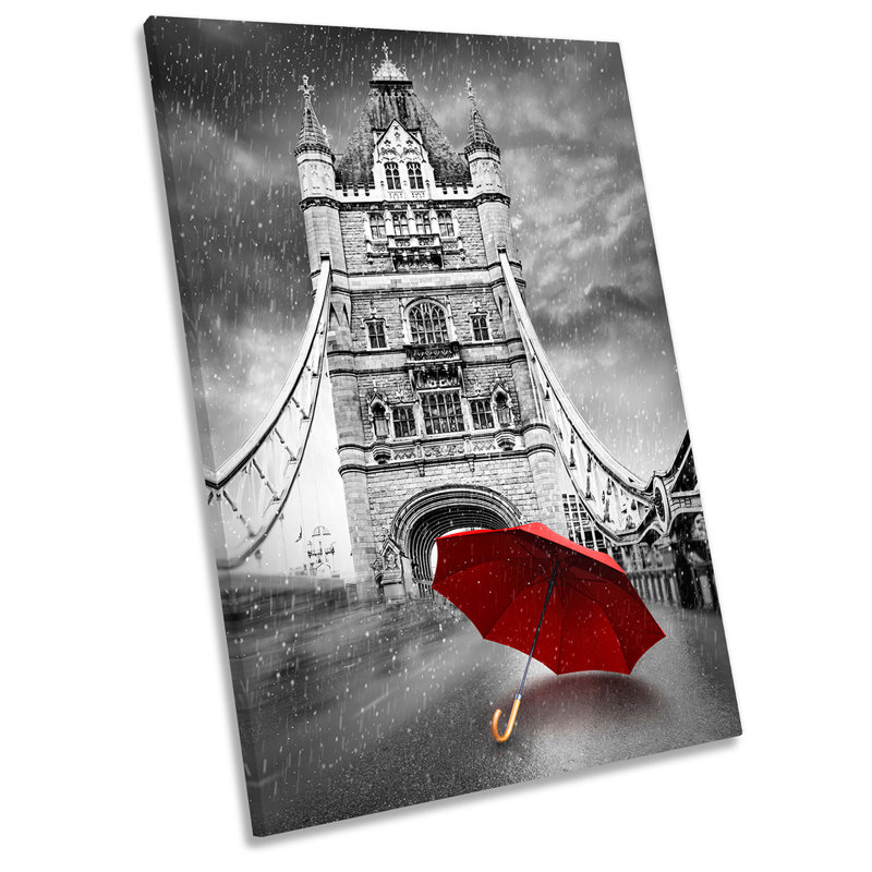Tower Bridge Red Umbrella Picture Grey - Wrapped Canvas Art Prints, 91.4" H x 61" W x 4" D