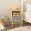 Table d'appoint en bois avec tiroir en tissu pliable, 2 tables de chevet pour et adultes en chêne, structure solide avec pieds en panneau de particules, installation rapide, peut supporter 40 livres, assez de rangement pour la lampe de la pièce-1113343151