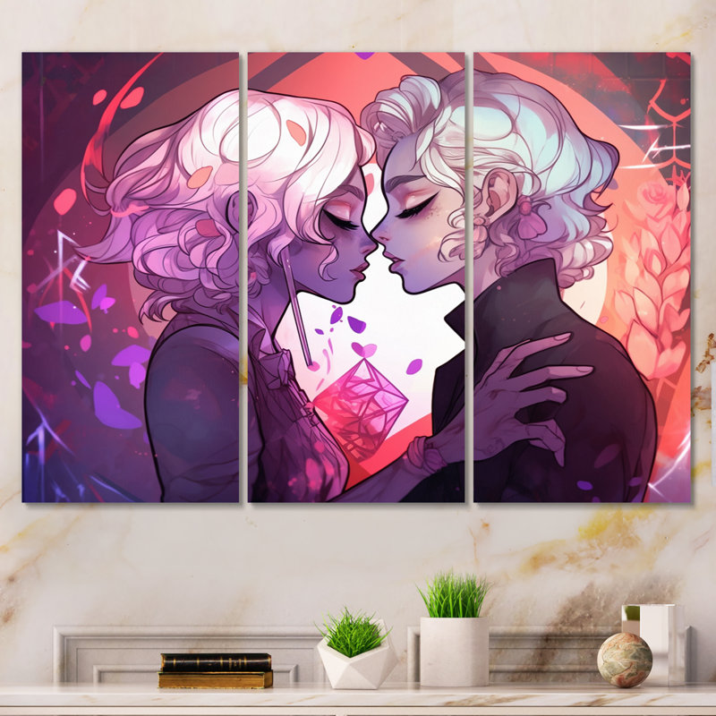 «Young Love» Couple Kissing - Couple, ensemble de reproductions d'art mural, H 40 po x l 60 po x P 1 po
