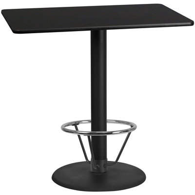 Basnight Rectangular Laminate Table Top with Round Bar Height Table Base and Foot Ring