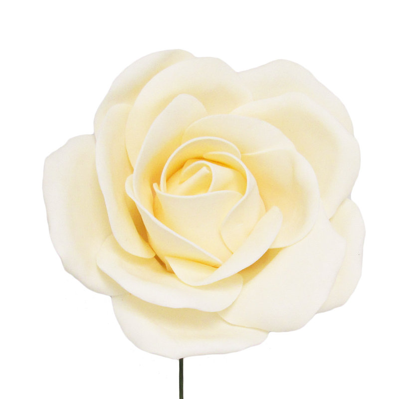 Grande tige rose en mousse, Blanc crème, H 12 po x l 12 po x p 6 po