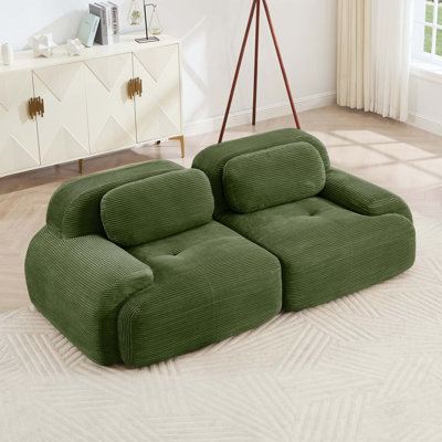 Anti-Slip Design Luxury Corduroy Fabric 2-Seat Modular Loveseat Sofa with Free Combo Separation Curved Armrests for Living Rooms, Bedrooms, Audiovisual Room