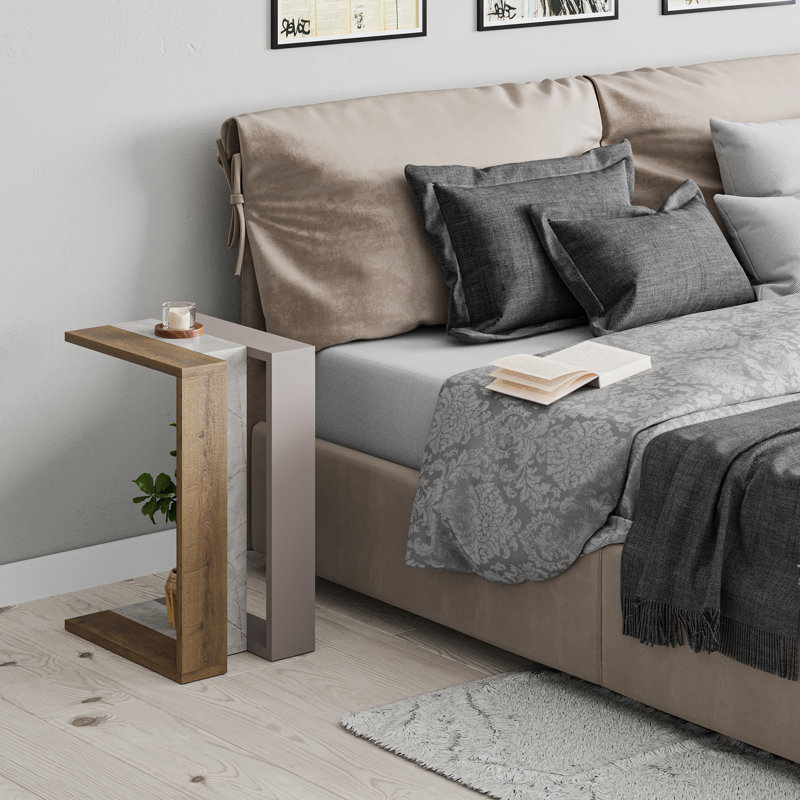 End Table, Oak/White Marble/Light Mocha