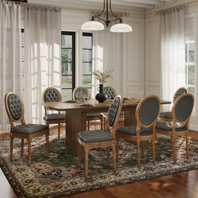 Ensemble de salle à manger Mid-Century, Vert olive, Table, 8 chaises