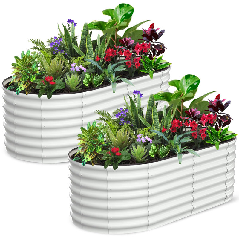 Metal Raised Garden Bed, 61cm H x 183cm W x 91.5cm D, Beige