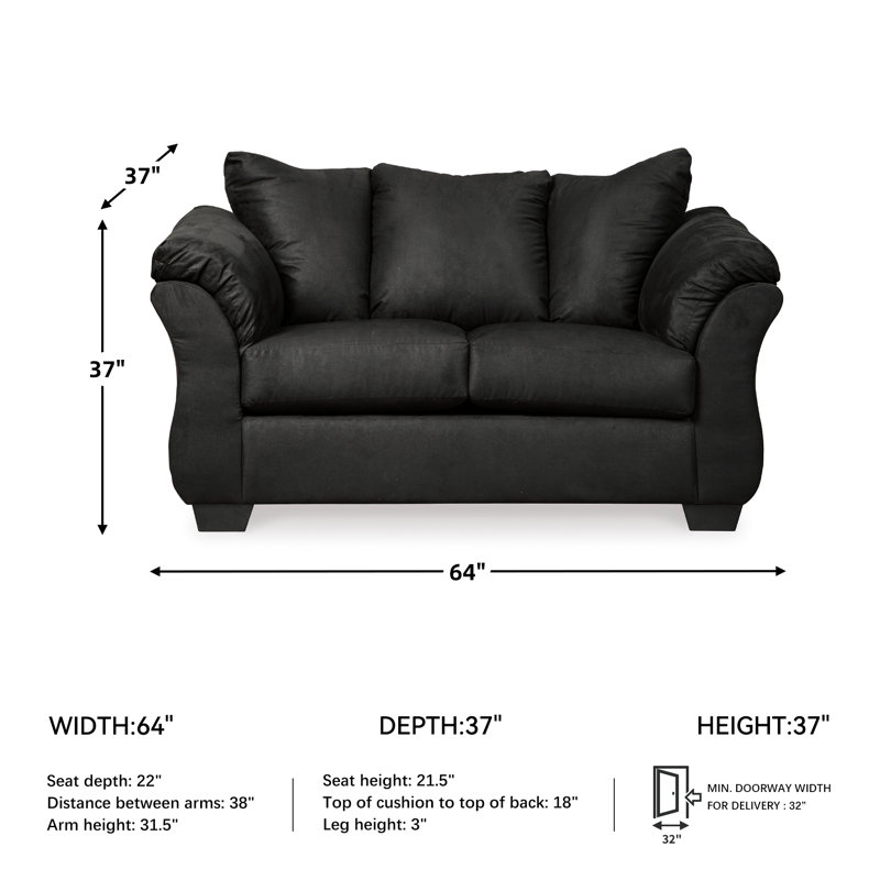 Darcy Pillow Top Arm Sofa, Black, 37" H x 67" W x 39" D