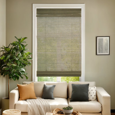 Light-Filtering Cordless Mesh Grey Bamboo Window Shade 22 in. W x 36 in. L