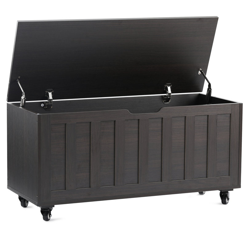 Storage Trunk with Safety Hinge, Manufactured Wood Chest with 4 Wheels, 39.37" x 15.74" x 19.48" for Bedroom, Living Room & Entryway