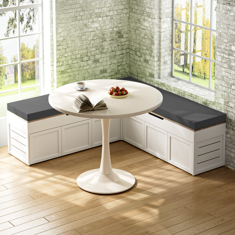L-Shaped Corner Shoe Bench With Large Capacity Storage & Optional Cushions in Multiple Colors, White/Gray