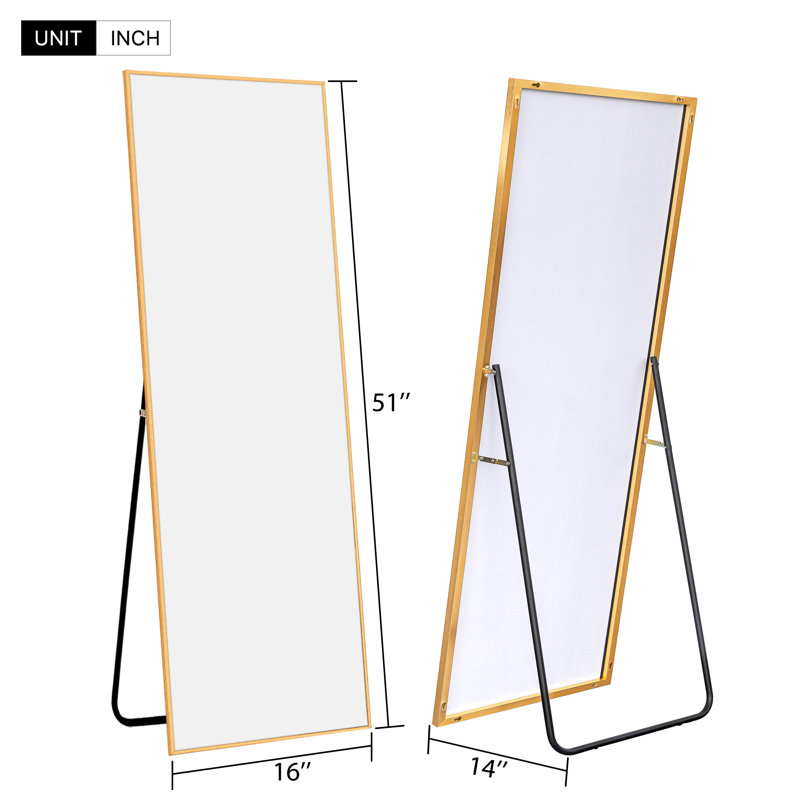 Balyon Metal Flat Mirror, Gold, 51.18" x 15.75"