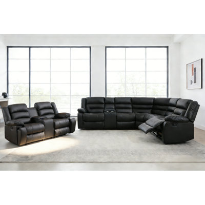 2-Piece Modern And Overstuffed Breathable Leather Manual Reclining Living Room Set With Storage And Cupholders