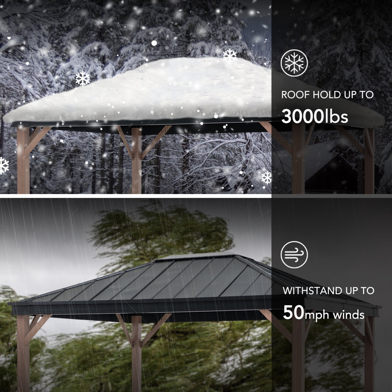 Sunjoy 11 x 13 ft. Hardtop Gazebo Outdoor Black Steel Frame Gazebo with Skylight for Patio, Garden and Backyard Activities