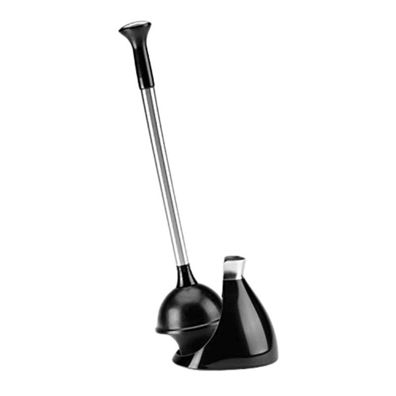 Poussoir de toilette et chariot en acier inoxydable, Noir