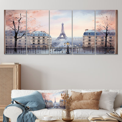 «Vintage Calm Paris City View - Paris», art mural sur toile 5 pièces
