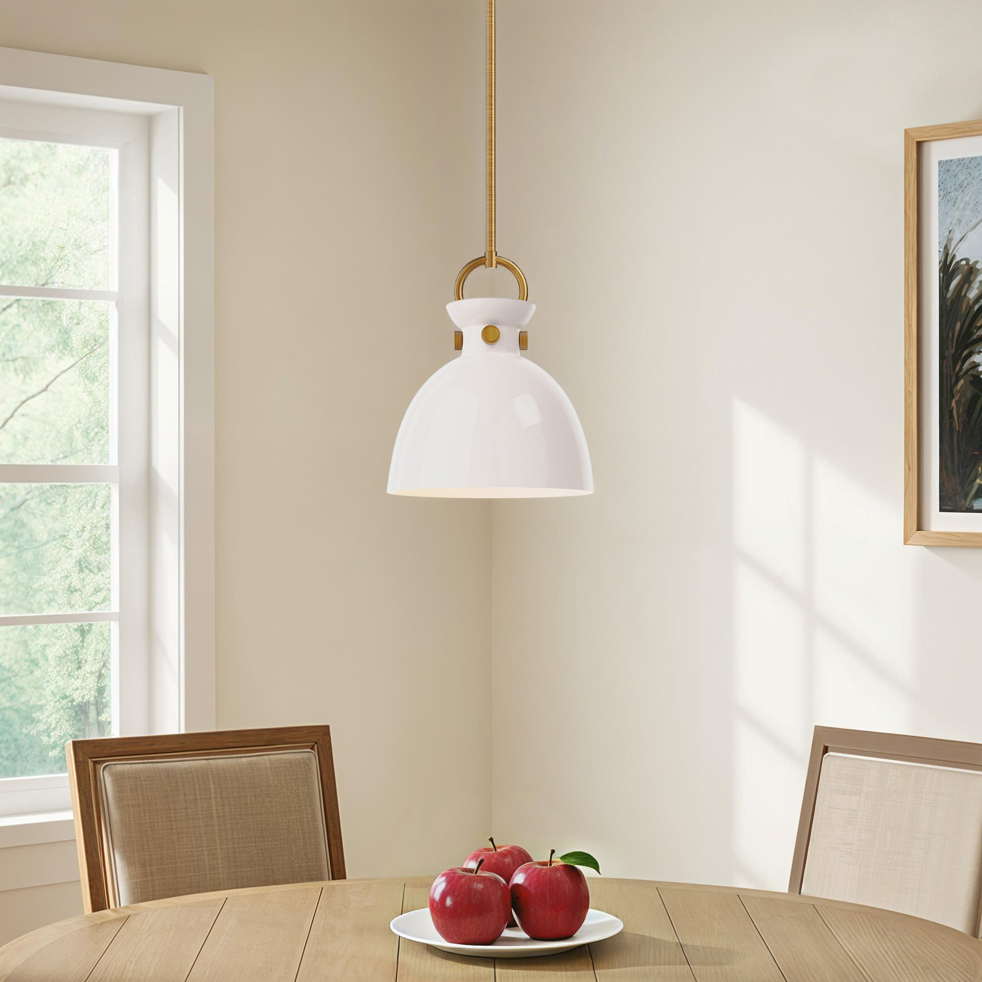 Tinka Single Light Glass Steel Pendant, 12.75" H x 10.5" W x 10.5" D, Aged Gold