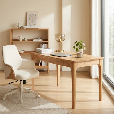 Bureau en bois massif avec 2 tiroirs, bureau moderne Mid-Century