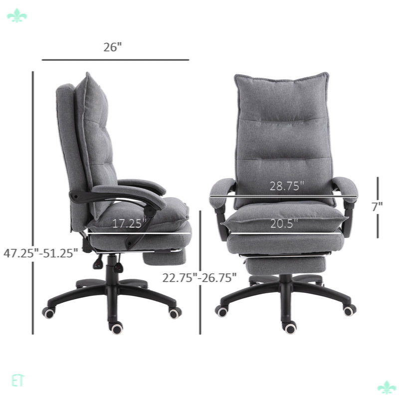 360° Swivel Executive Home Office Chair with Adjustable Height and Footrest and Double Padding