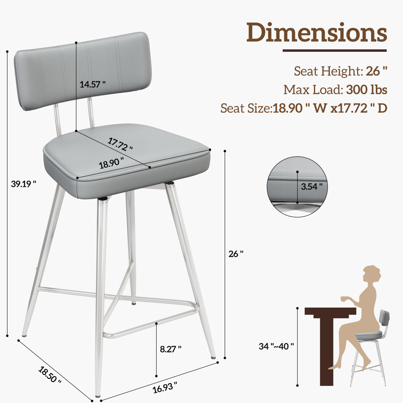Ensemble de tabourets de bar pivotants à hauteur de comptoir, tabourets de comptoir de cuisine en cuir de 26 po pour îlot de cuisine