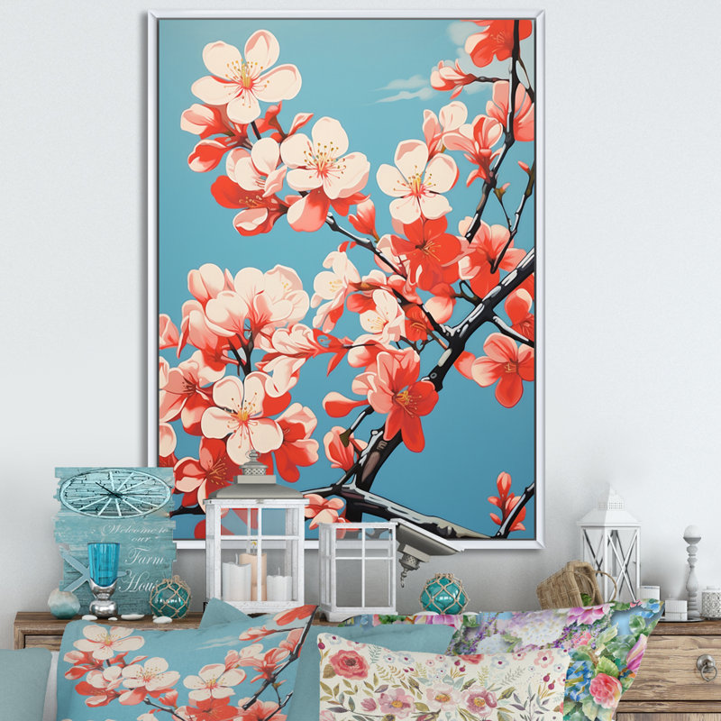 «Itzabelle Pink Apple Blossom Collage II», reproduction sur toile, H 40 po x l 30 po, Cadre flottant noir