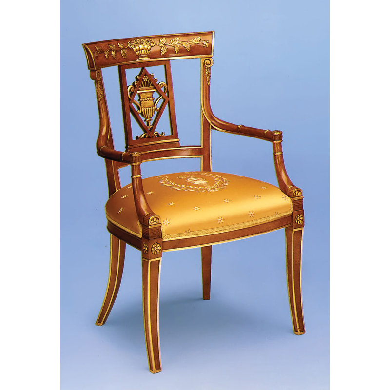 Chaise avec accoudoirs à dossier grand Queen / or / brun