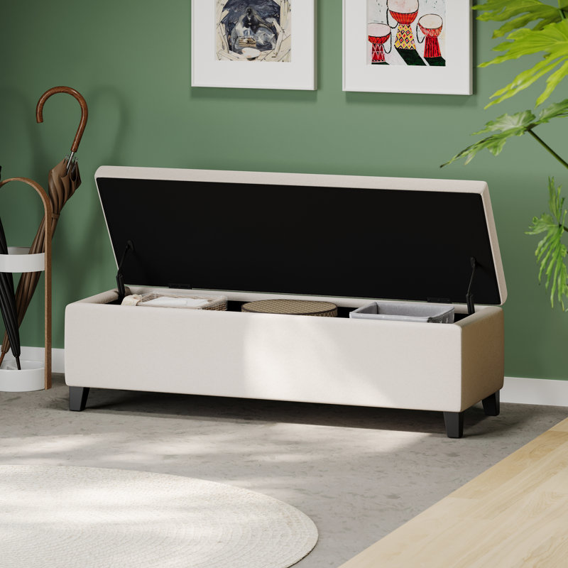 Banc de rangement rembourré en tissu Modern, Blanc