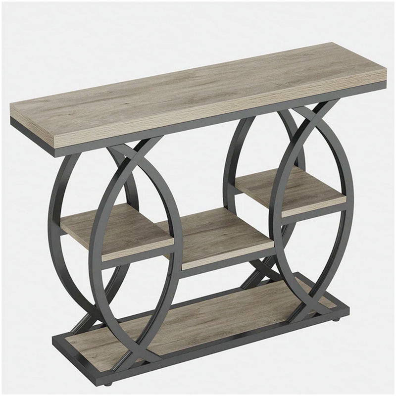 Stable Entryway Table with 4-Tier Storage, Industrial Design for Compact Spaces and Multi-Functional Use, Light Brown