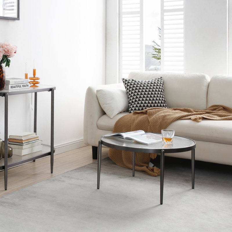 Table basse ronde de haute qualité Addlie, Gris anthracite brossé
