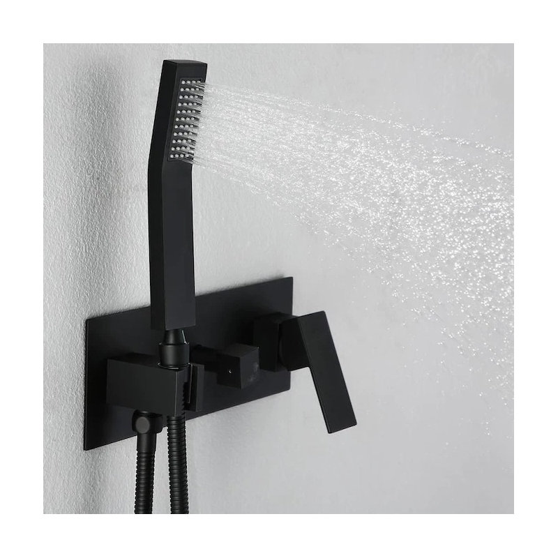 Matte Black Brass Shower Faucet System with Rain Shower Head and All-Metal Mixing Valve
