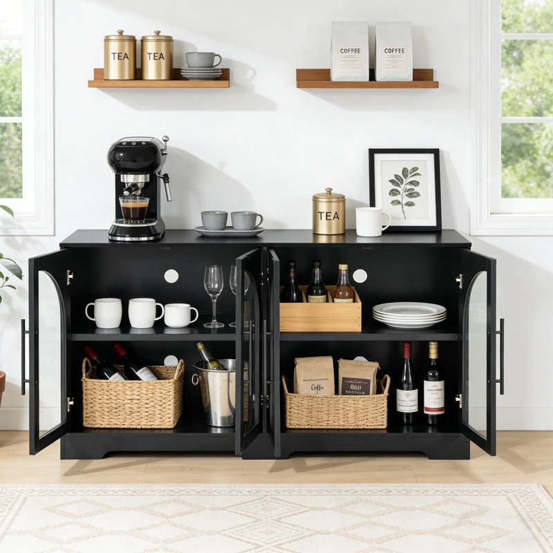 Buffet rustique 2 pièces et armoire arquée, armoire de cuisine en bois, avec rangement et tablettes réglables pour la salle à manger, le salon